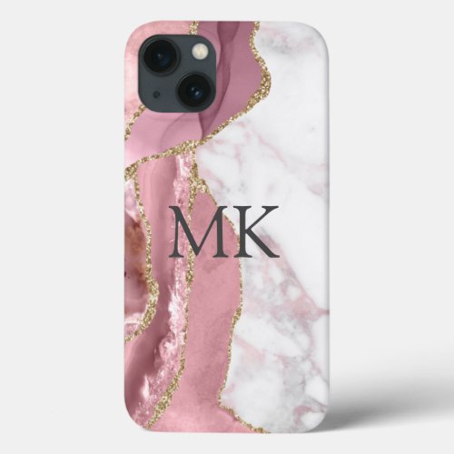 Pink Gold Marble Effect Chic iPhone 13 Case