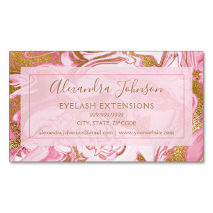 Pink & Gold Marble Eyelash Extensions - Lashes Business Card Magnet