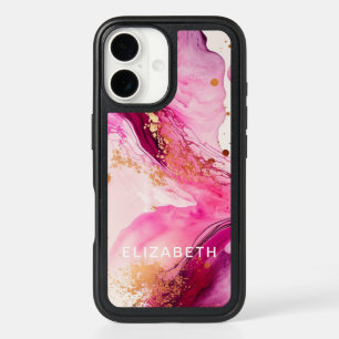 pink gold marble glitter personalized name iPhone 16 case