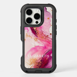 pink gold marble glitter personalized name  iPhone 16 pro case