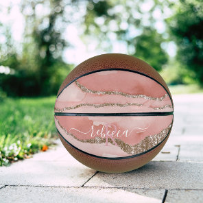 Pink Gold Marble Monogram Calligraphy Script Name  Basketball