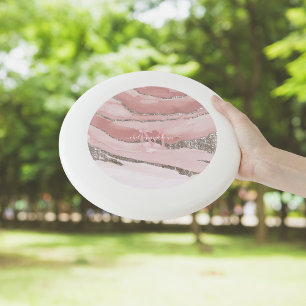 Pink Gold Marble Monogram Calligraphy Script Name Wham-O Frisbee