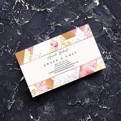 pink gold marble Patisserie Pastry Chef Bakery  Business Card