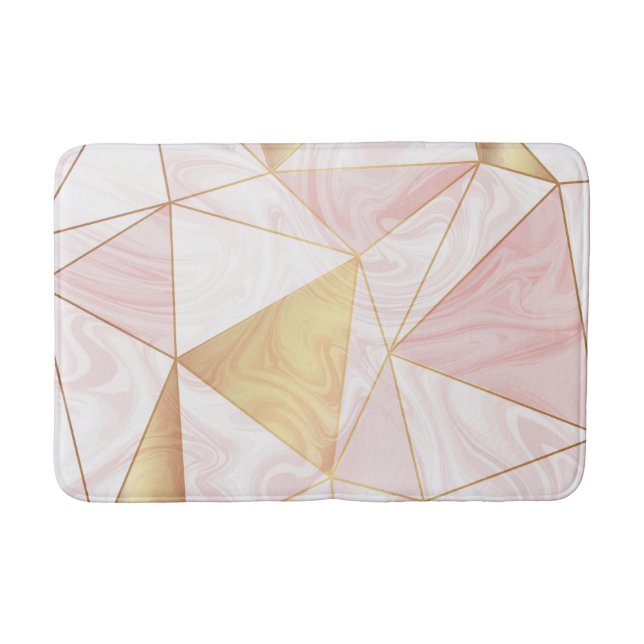Pink & Gold Marble Poly Geometric Triangles Bath Mat (Front)