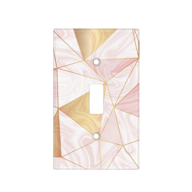 Pink & Gold Marble Poly Geometric Triangles Light Switch Cover (Front)