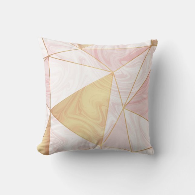 Pink & Gold Marble Poly Geometric Triangles Throw Pillow (Front)