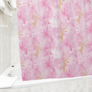 Pink gold marble shower curtain