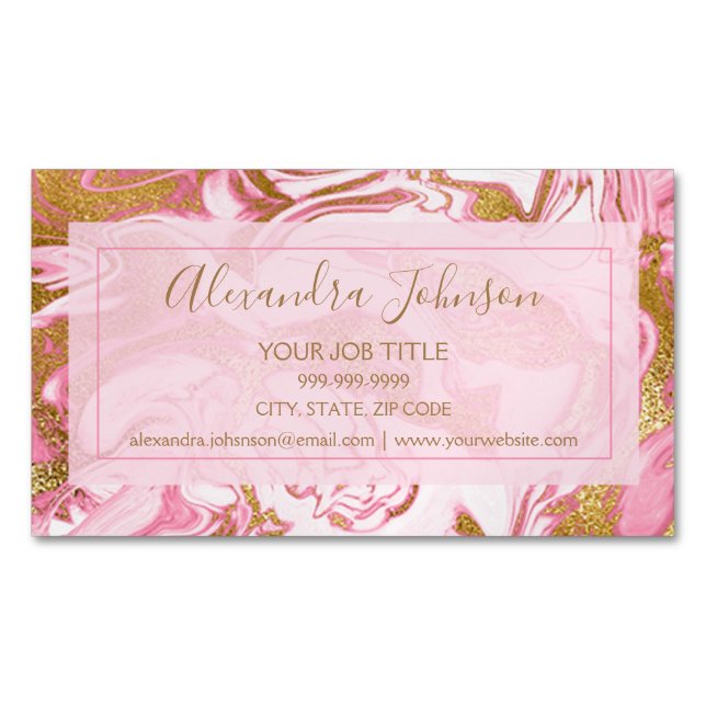 Pink & Gold Marble Stone Professional Modern Business Card Magnet (Front)
