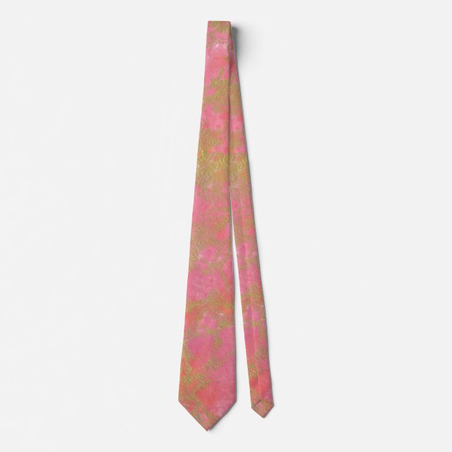 Pink Gold Marble Wedding Groomsmen Neck Tie (Front)