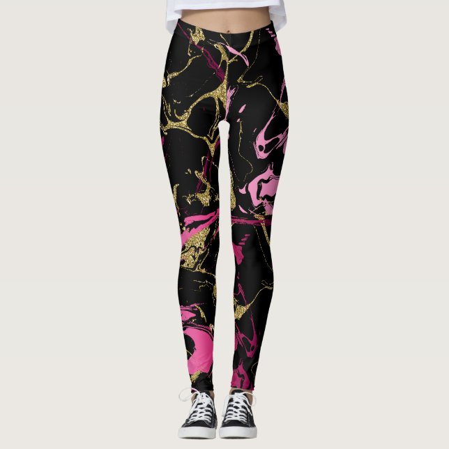 Pink Gold Marble Women Leggings  (Front)