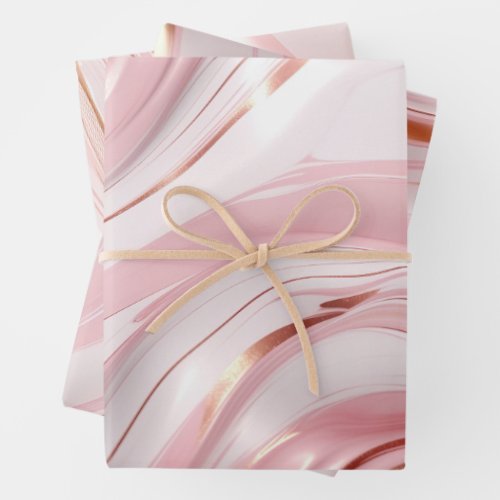 Pink  Gold Marble Wrapping Paper Sheets