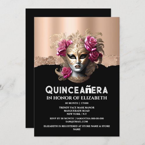 Pink gold masquerade birthday girls quinceaera  invitation