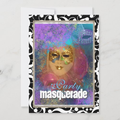 Pink gold masquerade party birthday carnival invitation