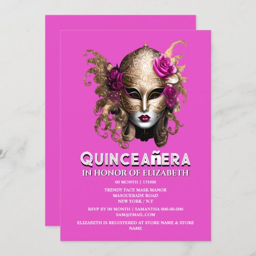 Pink gold masquerade quinceanera birthday elegant invitation