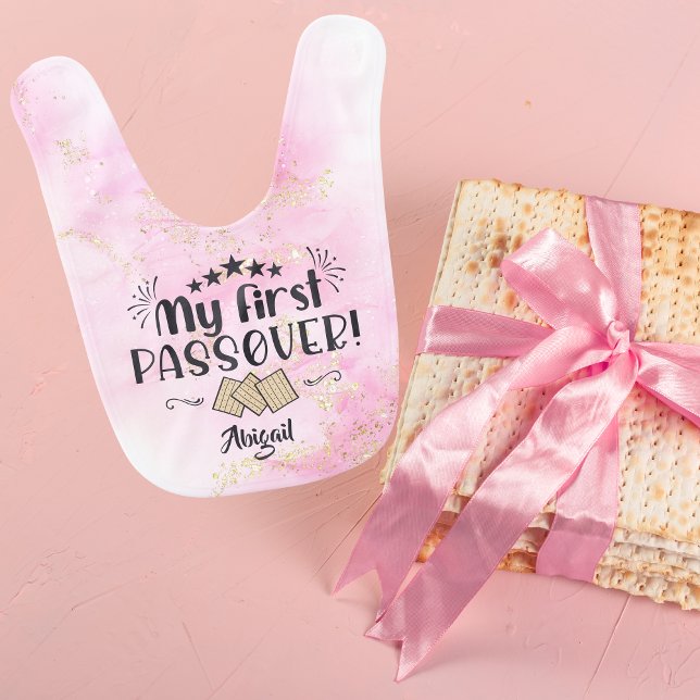 Pink Gold Matzo Gift for Baby First Passover   Baby Bib (Creator Uploaded)