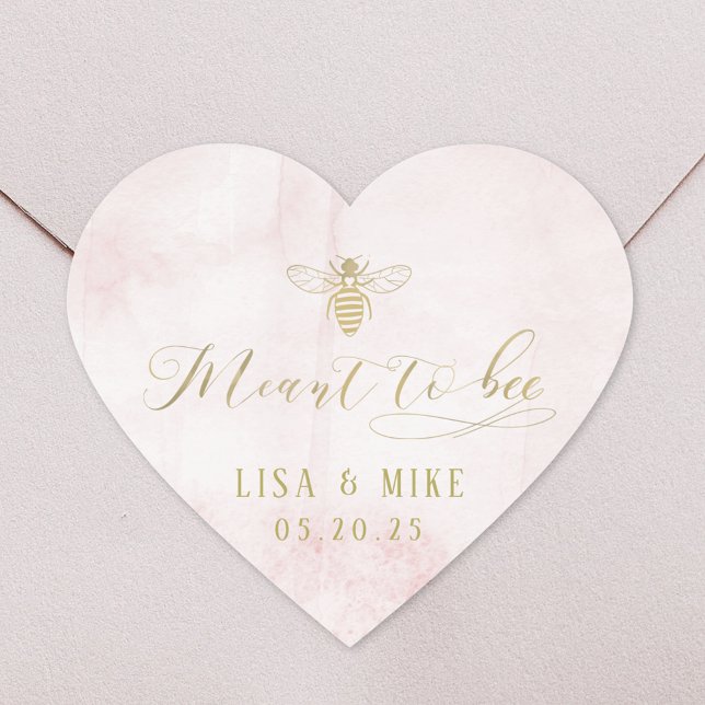 Pink Gold Meant to Bee Honey Wedding Favor Heart Sticker (Creator Uploaded)