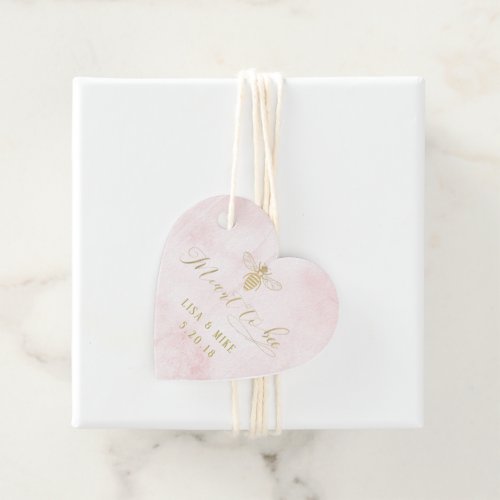 Pink Gold Meant to Bee Honey Wedding Heart Shaped Favor Tags
