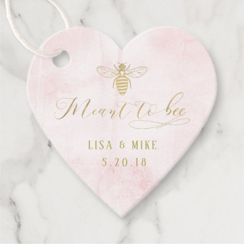 Pink Gold Meant to Bee Honey Wedding Heart Shaped Favor Tags