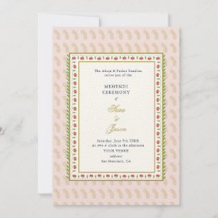 Pink & Gold  Mehendi Ceremony Indian  Invitation