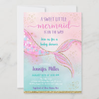 Pink Gold Mermaid Baby Shower Invitation