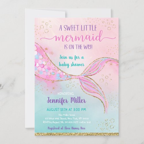 Pink Gold Mermaid Baby Shower Invitation