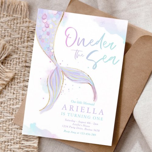 Pink Gold Mermaid ONEder The Sea 1st Birthday Invitation