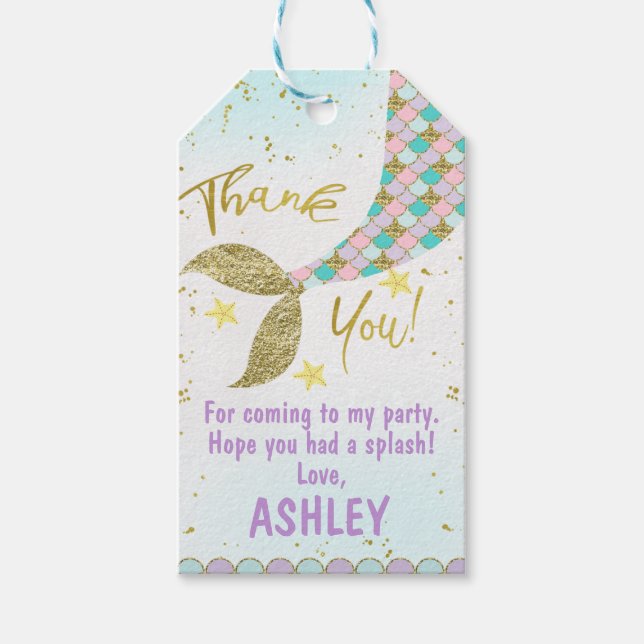 Pink Gold Mermaid Tail Birthday Favor Tag (Front)