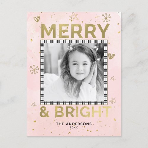 Pink Gold MERRY  BRIGHT Holiday Doodle Photo