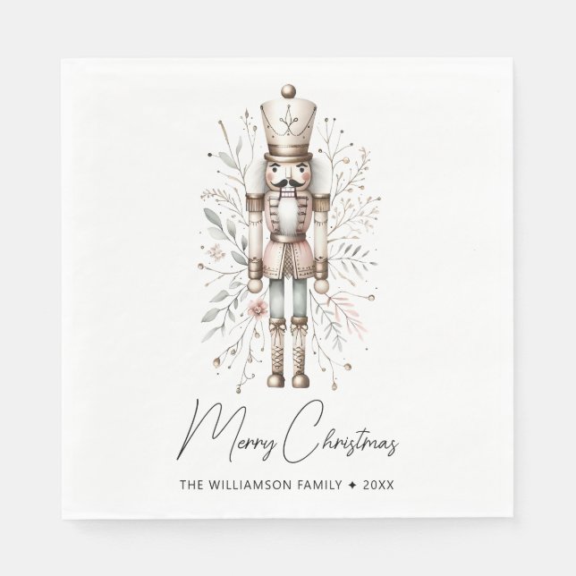 Pink & Gold Merry Christmas Nutcracker  Napkins (Front)