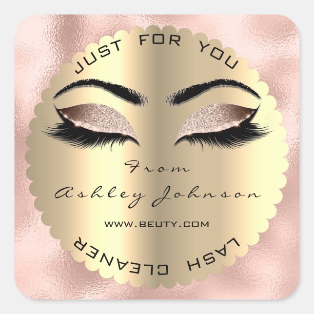 Pink Gold Metallic Glitter Lash Cleaner Square Sticker (Front)
