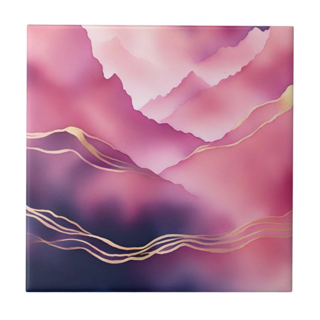 Pink Gold Metallic Marble Stone  Ceramic Tile (Front)