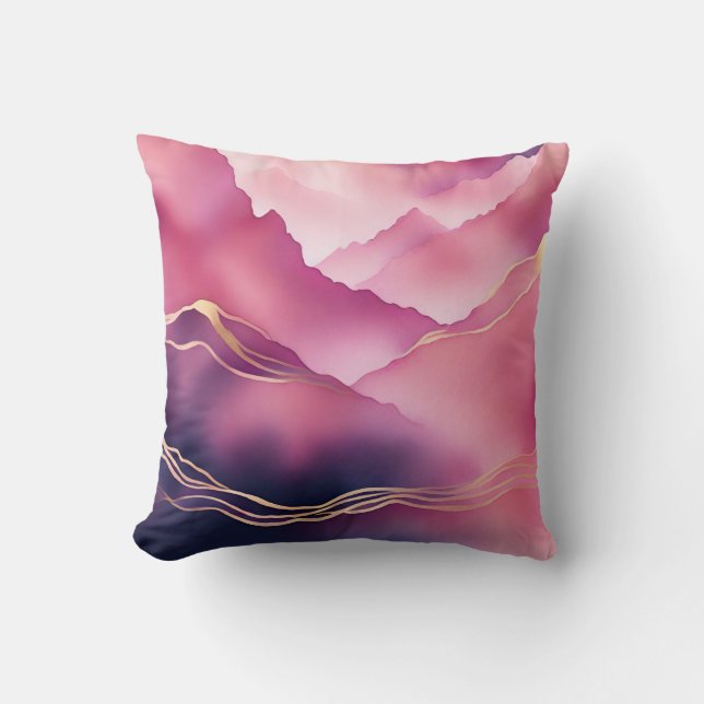 Pink Gold Metallic Marble Stone  Throw Pillow (Front)
