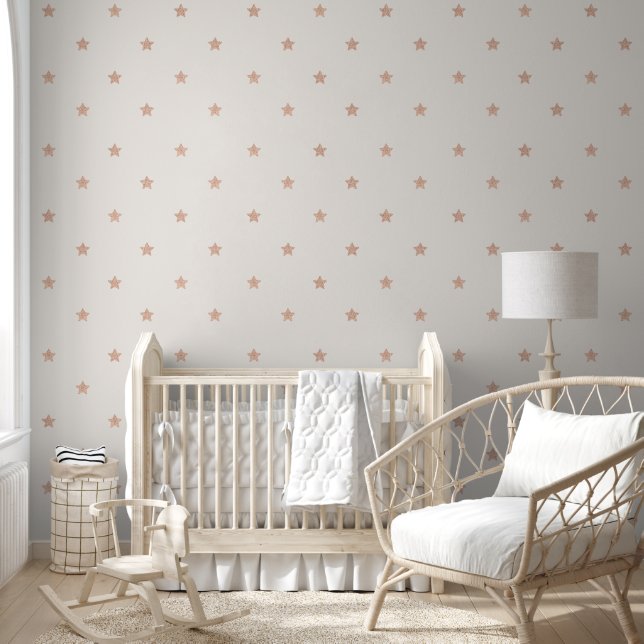 pink gold metallic stars pattern beige wallpaper  (Kids)