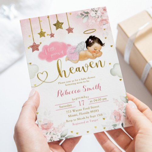 Pink Gold Mexican Baby Angel Baby Shower Invitation