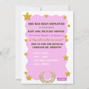 Pink Gold Military Girl Baby Shower Invitation