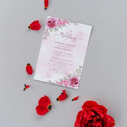 Pink Gold Minimalist Floral Wedding  Program