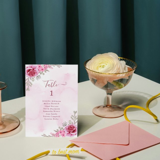 Pink Gold Minimalist Floral Wedding Seating C Card (Creator Uploaded)