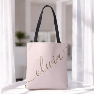 Pink Gold Minimalist Modern Monogram Elegant Tote Bag