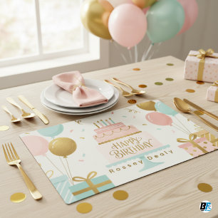Pink Gold Mint Confetti Birthday Cake Party Placemat