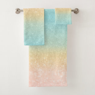Pink Gold Mint Glitter Ombre Luxury Design Bath Towel Set