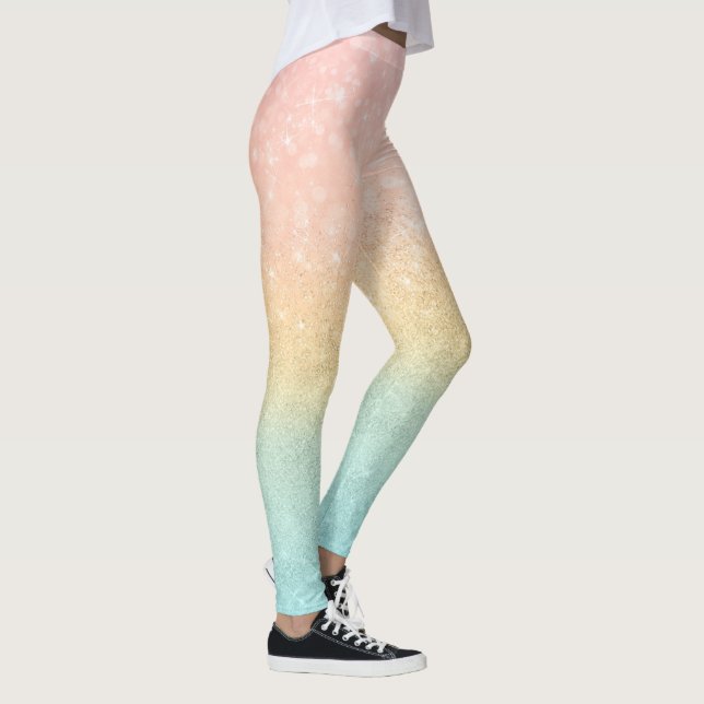 Pink Gold Mint Glitter Ombre Luxury Design Leggings (Right)