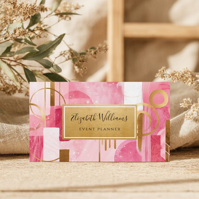 Pink Gold Modern Abstract Business Cards (Creator Uploaded)