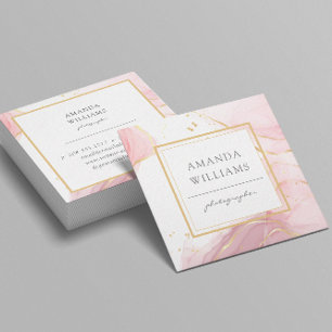 Pink Gold Modern Art Liquid Watercolor Square Business Card
