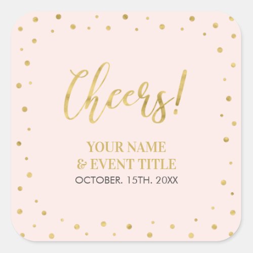 Pink  Gold  Modern Cheers Adult Birthday Favor Square Sticker