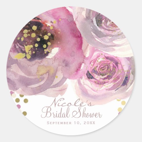 Pink  Gold Modern Floral Wedding Birthday Party Classic Round Sticker