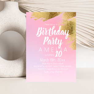 Pink Gold Modern Girl 10th Birthday Party Invitation