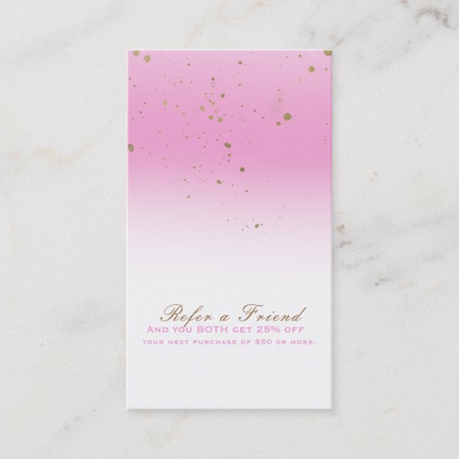 Pink & Gold Modern Glam Chic Refer a Friend Referral Card (Front)
