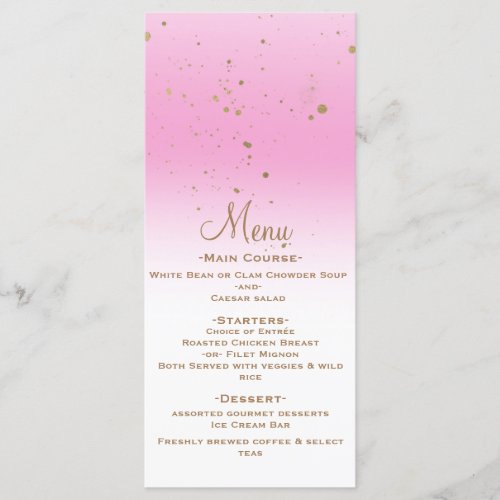 Pink Gold Modern Glam Confetti Party Wedding Menu