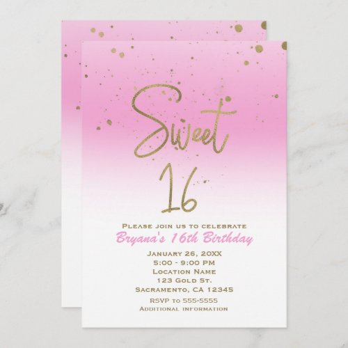 Pink  Gold Modern Glam SWEET 16 Birthday Party Invitation
