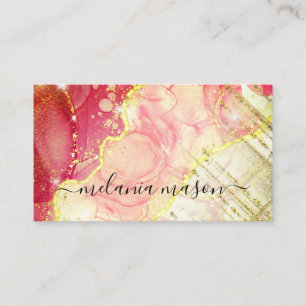 Pink Gold Modern Liquid Watercolor Alcohol Ink Art Business Card